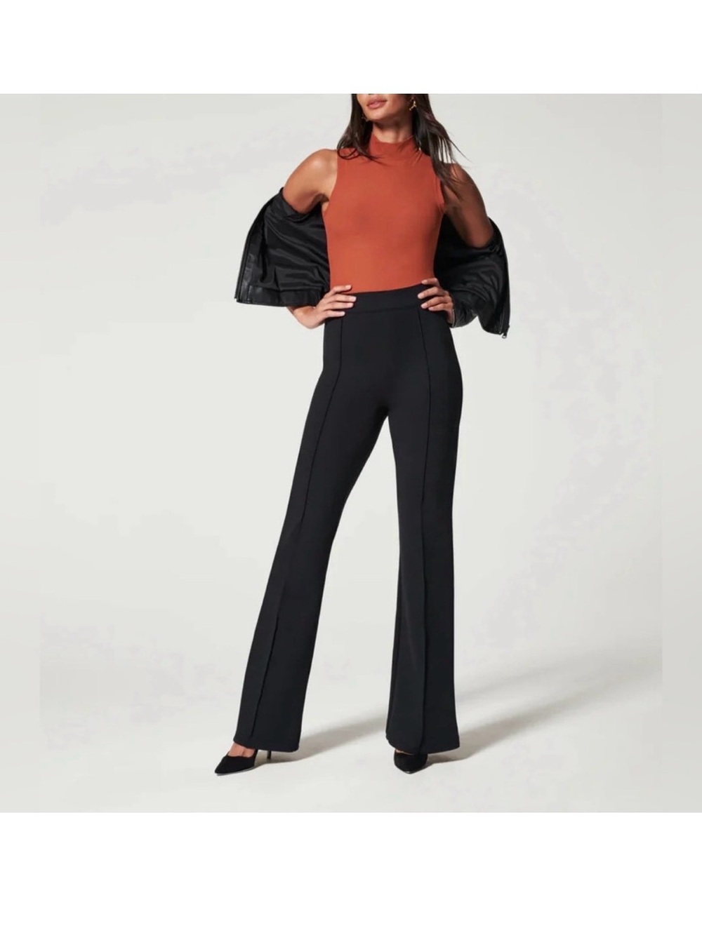 SPANX smooth PerfectFit Ponte Flare Pants pintuck high rise size large black